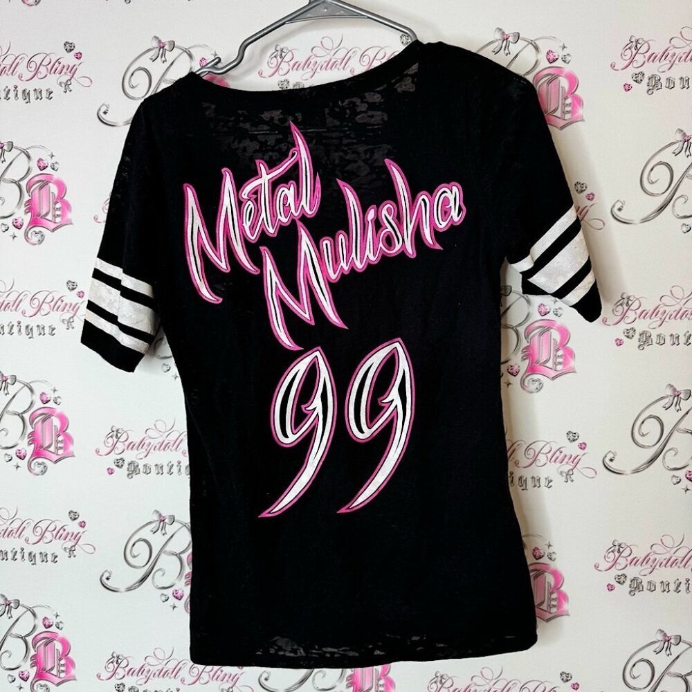 Metal mulisha shirt Black V-Neck Button-Up T-Shirt 99 striped vintage y2k